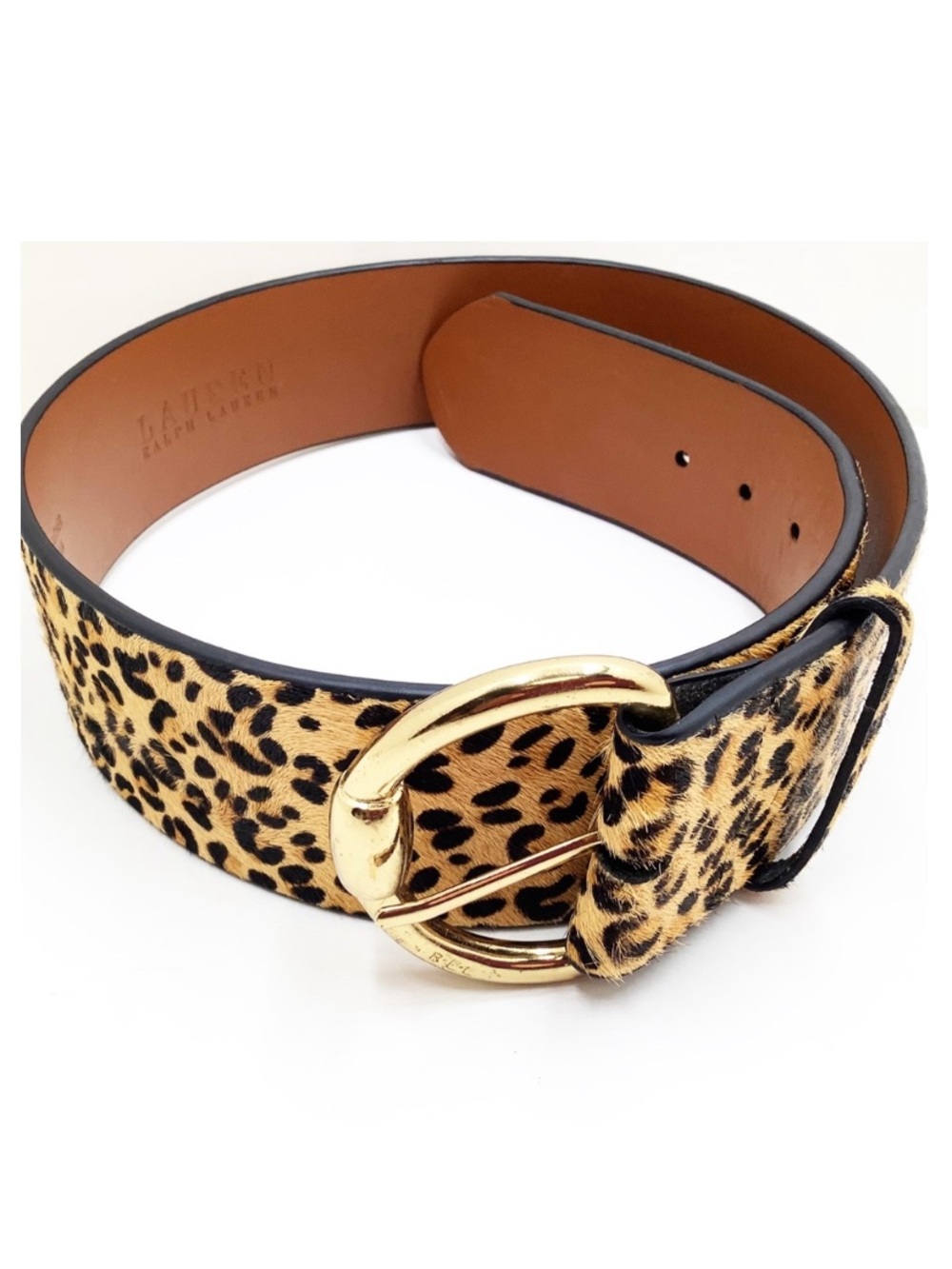 New Ralph Lauren Leather Leopard Print Calf Hair Belt Small Brown Black NWOT - Picture 2 of 12